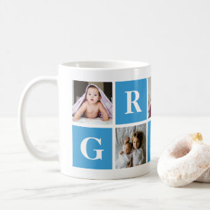Caneca De Café Blue Photo Collage - Vovô Personalizado Mug