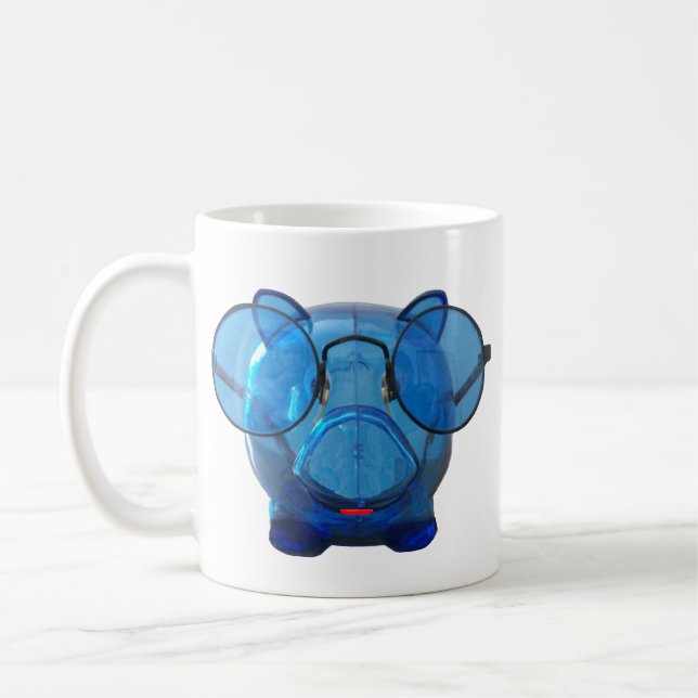 Caneca De Café Blue Piggy Bank com óculos (Esquerda)