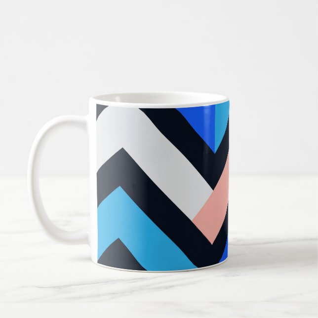 Caneca De Café Blue Pink Chevron Geometric Pattern (Esquerda)