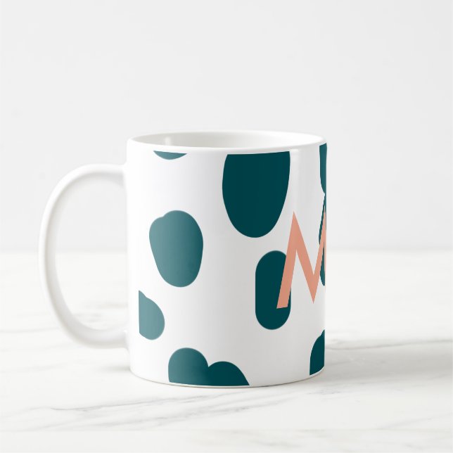 Caneca De Café Blue polkadot orange pastel monogram man letter pa (Esquerda)