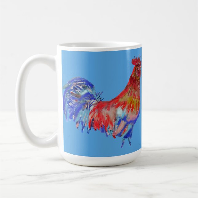 Caneca De Café Blue Red Rooster Cockerel Chicken (Esquerda)
