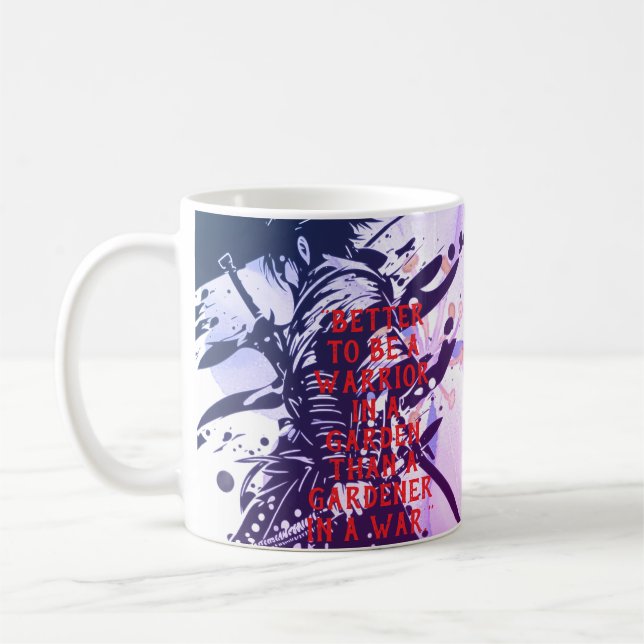 Caneca De Café Blue Samurai & Cherry Blossom Ink Art Motivational (Esquerda)