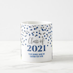 Caneca De Café Blue Silver Class of 2021 Photo Graduation Mug