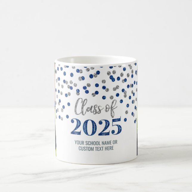 Caneca De Café Blue Silver Classe de 2025 Coffee Mug (Centro)