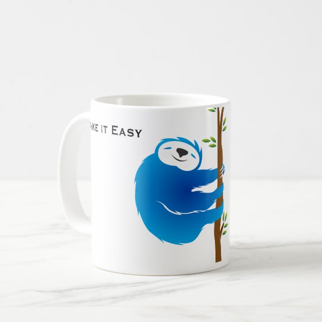 Caneca de Café Blue Sloth Take It Easy, Nice and S (Frente Esquerda)
