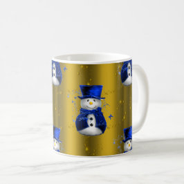 Caneca De Café Blue Snowman no Dourado Natal