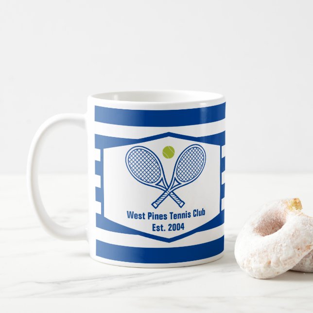 Caneca De Café Blue Striped do Clube de País Tênis Personalizado (Com Donut)