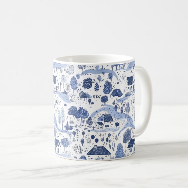Caneca De Café Blue Toile Countryside Scene (4) (Frente Esquerda)