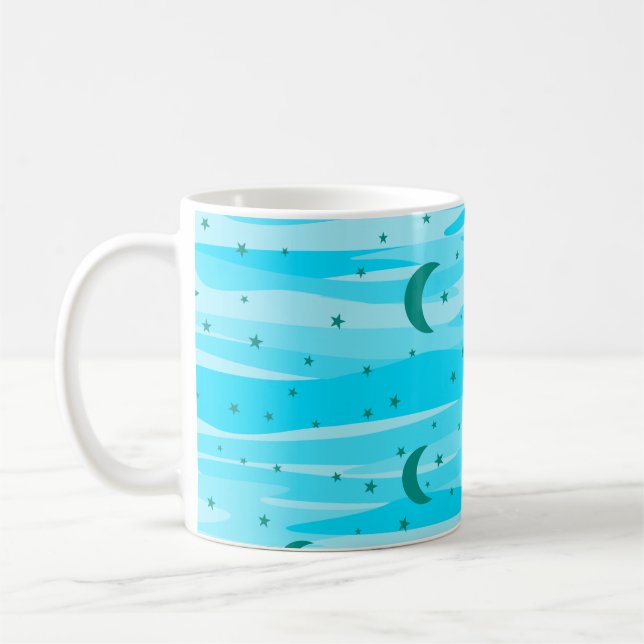 Caneca De Café Blue Tones Night Sky - Lua e Estrelas Padrão (Esquerda)