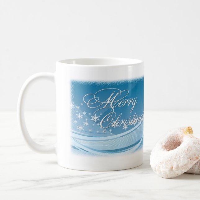 Caneca De Café Blue Vetor Snowflake Flocos de Natal Mug (Com Donut)