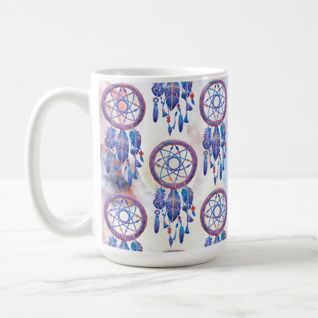 Caneca De Café Blue Watercolor Dreamcatcher Modern Boho (Esquerda)