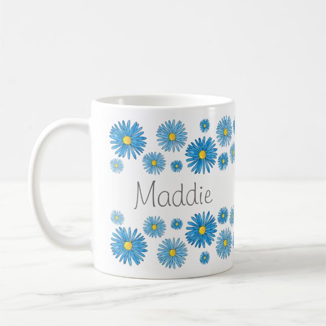 Caneca De Café Blue Watercolor e Asters Canetas Garland (Esquerda)