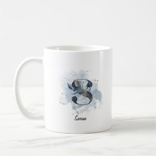 Caneca De Café Blue Watercolor - Nome Personalizado - Letra S Ini