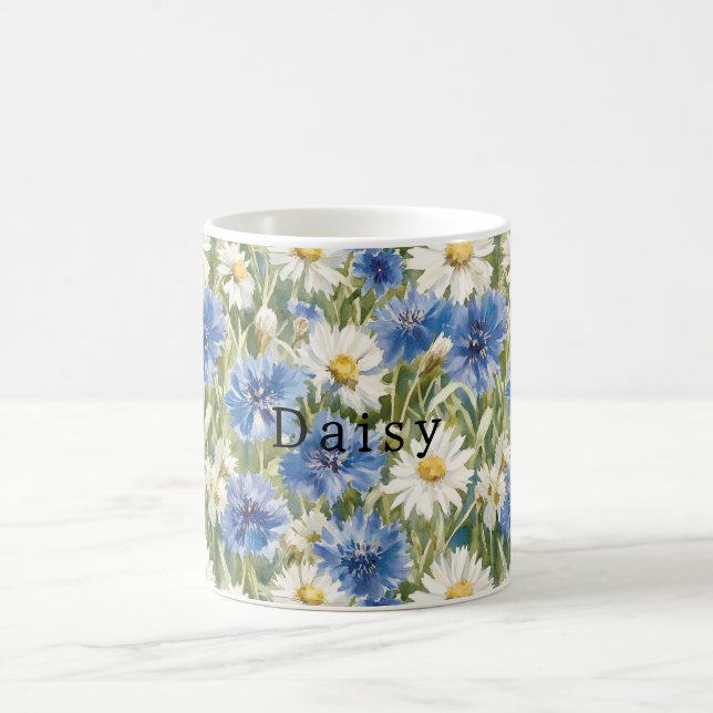 Caneca De Café Blue White Daisy Flowers (Centro)