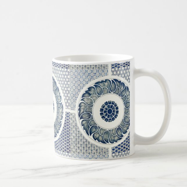Caneca De Café Blue White Floral Chinês redondo (Direita)