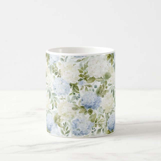 Caneca De Café Blue White Hydrangea Romantic Floral Bridal Shower (Centro)