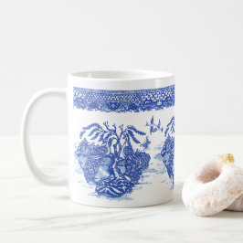 Caneca De Café Blue Willow Peacock Bird Ilha de Animais Arte Dive
