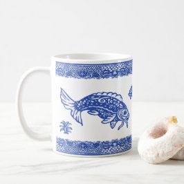 Caneca De Café Blue Willow Peixe-Koi Padrão Único Whimsical