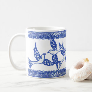 Caneca De Café Blue Willow Phoenix Bird Blue & White Chinoiserie