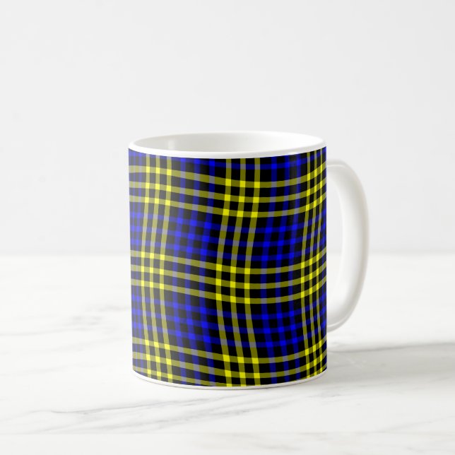 Caneca De Café Blue Yellow Plaid Checker Seamless Pattern (Frente Esquerda)