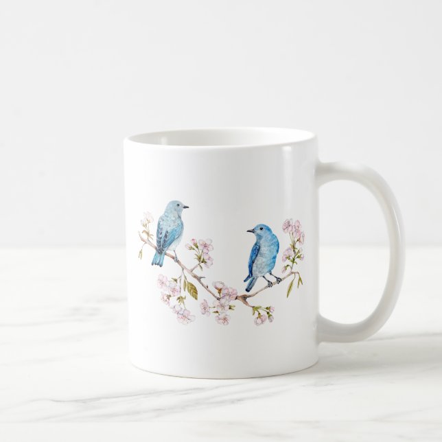 Caneca De Café Bluebirds da montanha no ramo de Sakura (Direita)