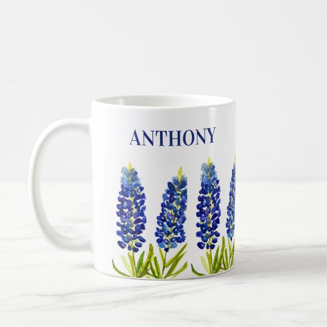 Caneca De Café Bluebonnets Texas State Flowers Lupine Watercolor (Esquerda)