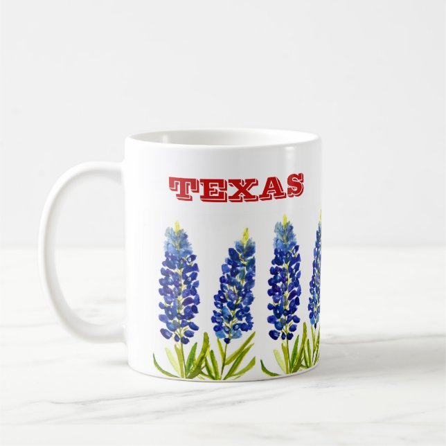 Caneca De Café Bluebonnets Texas State Flowers Lupine Watercolor (Esquerda)