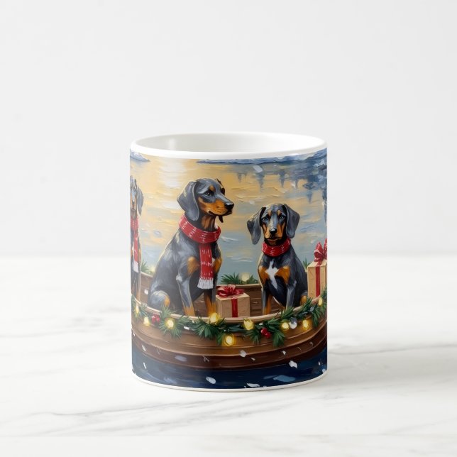 Caneca De Café Bluetick Coonhound Christmas Boat Holiday (Centro)