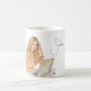 Caneca De Café Blusa de Computador Cor de Pêssego Loira