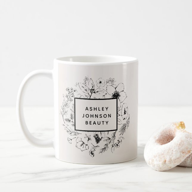 Caneca De Café Blush Botânico Moderno e Preto (Com Donut)