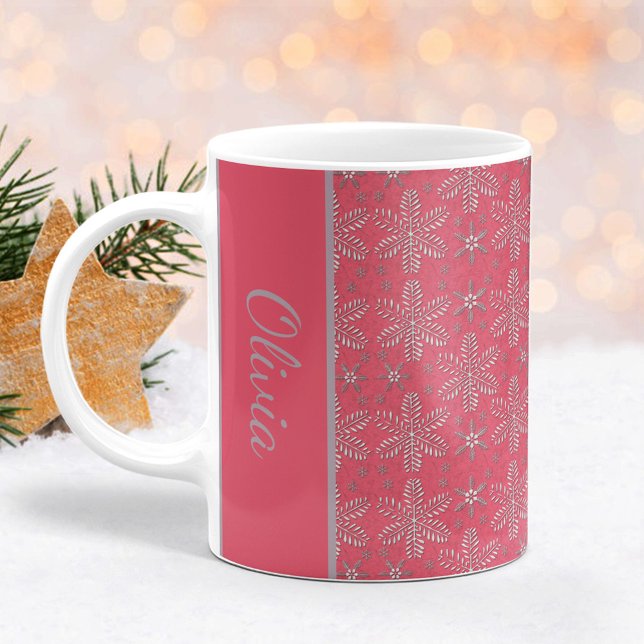 Caneca De Café Blush e Silver Flocos de Neve Flocos de Natal (Criador carregado)