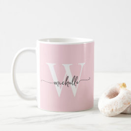 Caneca De Café Blush Elegante Monograma Nome Caligrafia Script