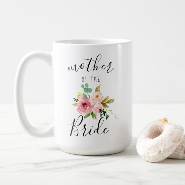 Caneca De Café Blush Florals Mãe da Noiva Gift 15oz (Com Donut)
