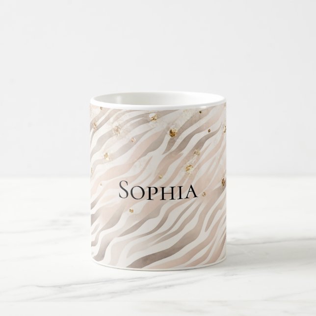 Caneca De Café Blush Glitzy Gold Sparkle Zebra (Centro)