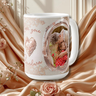 Caneca De Café Blush Heirloom Heart Family Photo Keepsake Panel