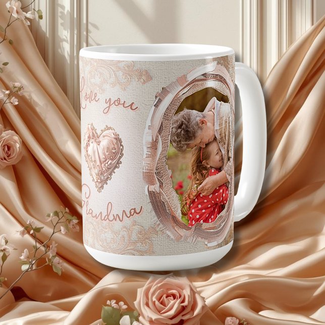Caneca De Café Blush Heirloom Heart Family Photo Keepsake Panel (Criador carregado)