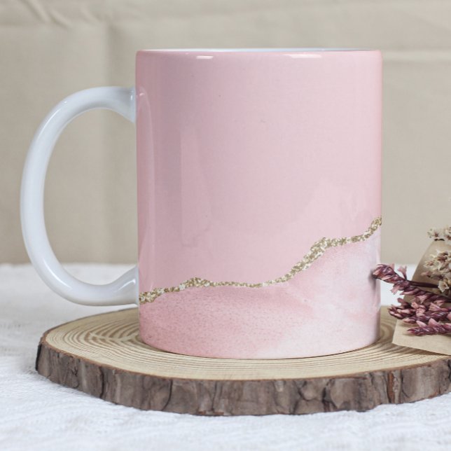 Caneca De Café Blush Pink Agate Gold Glitter (Criador carregado)