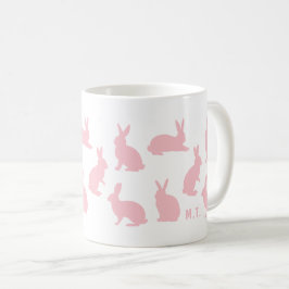 Caneca De Café Blush Pink Bunnies With Custom Monogram Easter