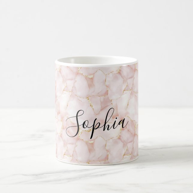 Caneca De Café Blush Pink Gold Rose Petals Floral (Centro)