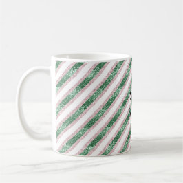 Caneca De Café Blush Pink Green Glitzy Glitter Stripes Christmas