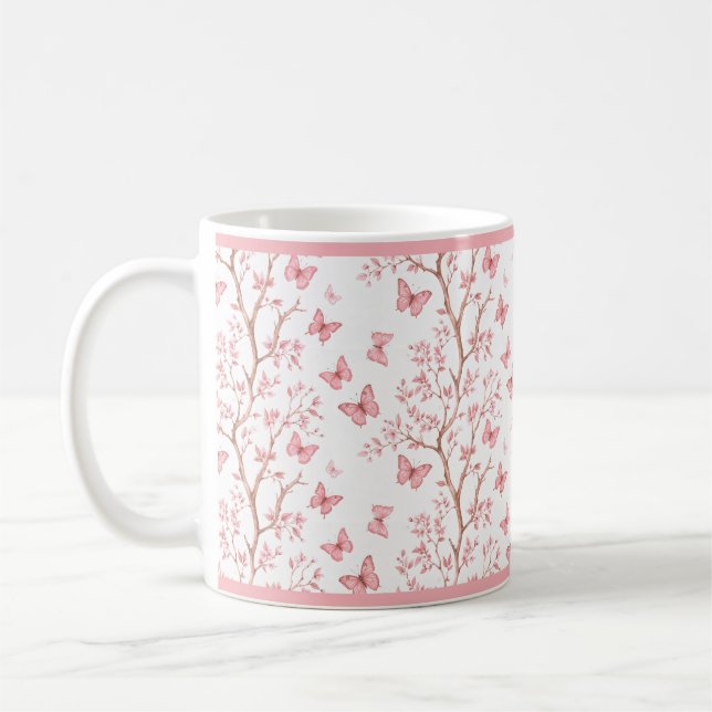 Caneca De Café Blush Pink Ink Outlined Floral Mug (Esquerda)