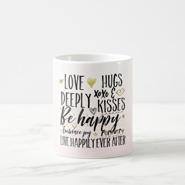 Caneca De Café Blush Pink Love Hugs XOXO Kisses Happy Heart (Centro)
