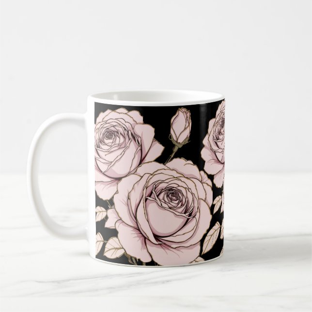 Caneca De Café Blush Pink Rose Floral Mug (Esquerda)