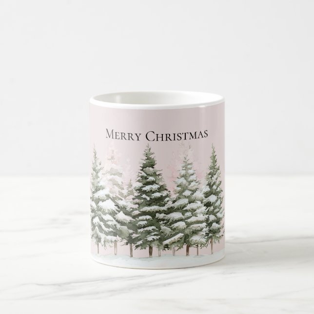Caneca De Café Blush Pink Snow Christmas Trees (Centro)