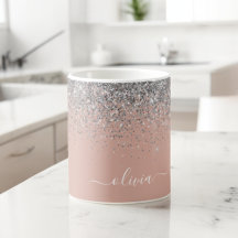 Blush Rosa Dourado Rosa Prata Brilho Monograma Fem