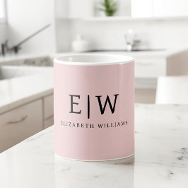 Caneca De Café Blush Rosa Empoeirado Nome Monograma Moderno Femin