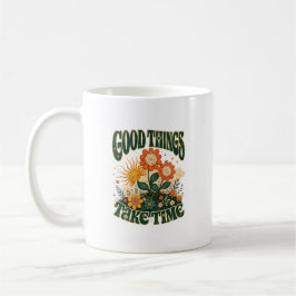Caneca De Café Boas Coisas Levam Tempo Retro Floral Boho
