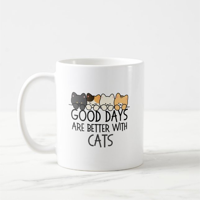 Caneca De Café Boas Dias São Melhores Com Gatos Citação Aconchega (Esquerda)
