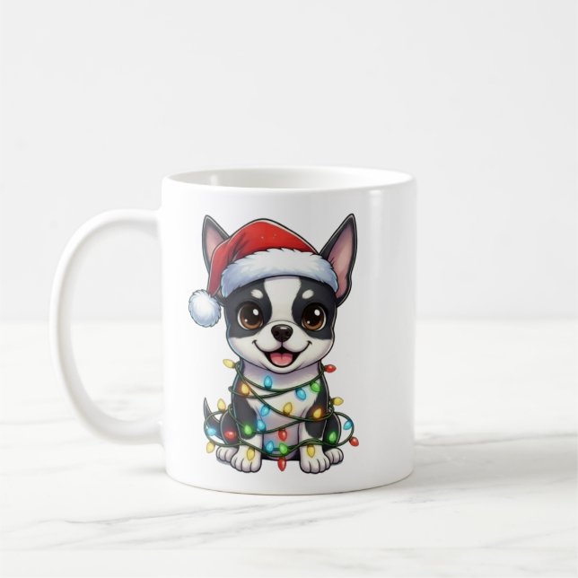 Caneca De Café Boas Festas de Natal em Boston Terrier Mug (Esquerda)