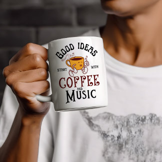 Caneca De Café Boas Ideias Comecem Com Café e Música Vintage Dive